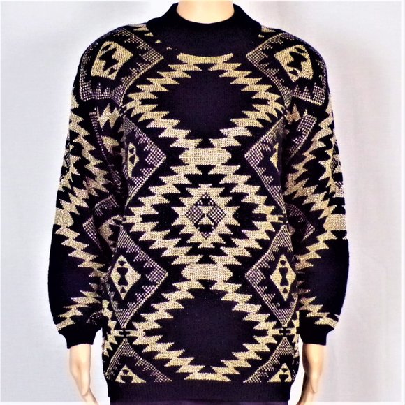 GLADYS BAGLEY PETITES size S black/gold pullover sweater acrylic/metallic - Picture 1 of 13